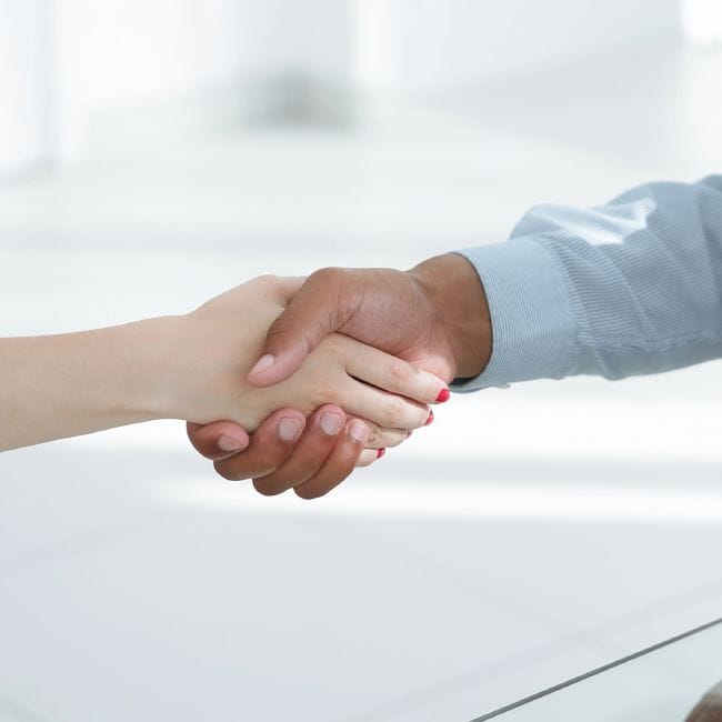 A close-up of two people shaking hands.